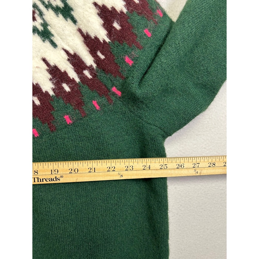 Fair Isle Cabin Lands End Womens 3X Green Mock Neck Button Cuff Sweater 9587 - Picture 5 of 9